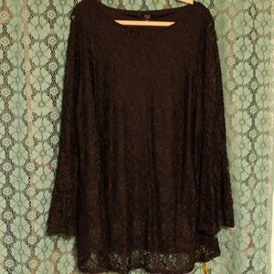 Bell Sleeve Black Lace Tunic
